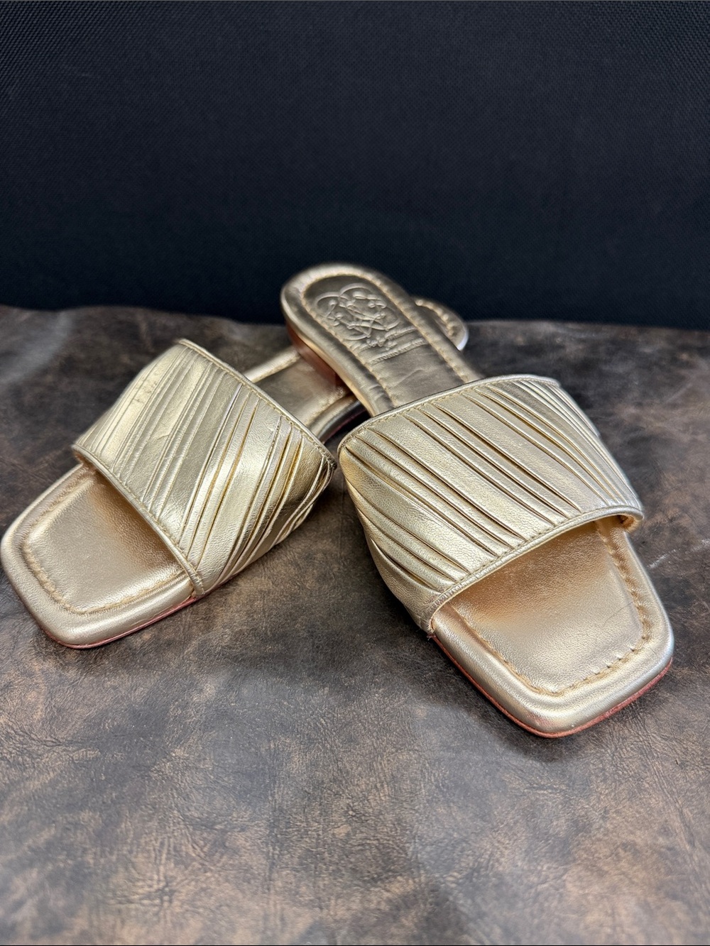 Antonio Melani Metallic Gold Slide Sandals